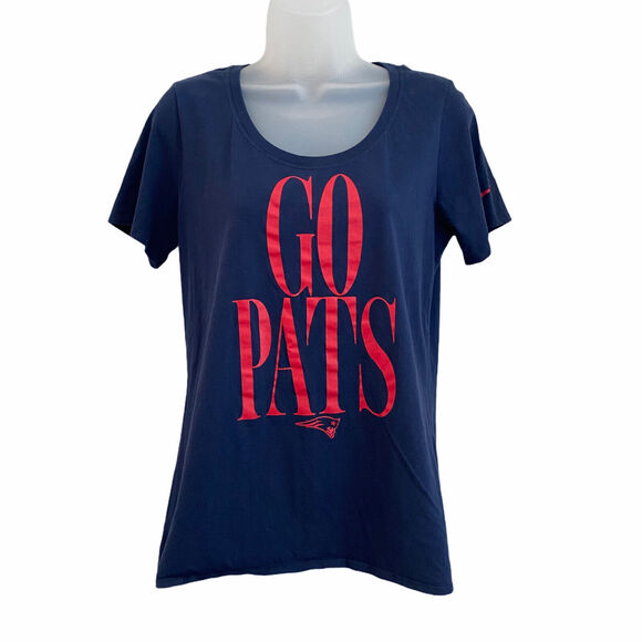 Nike NFL Patriots Large T-shirt Go Pats Womens Athletic Cut Blue Short Sleeve - Picture 1 of 7